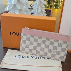 LV Damier Azure Slim Purse Rose Balerina
