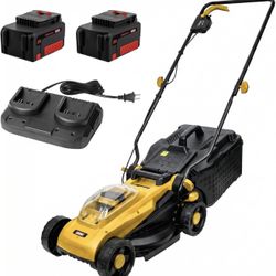 20V 13” Cordless Electric Lawn Mower,4-Position Height Adjustment, Push Battery Powered Lawnmower for Yard,Garden and Farm (2 * 4AH Batteries and Fast