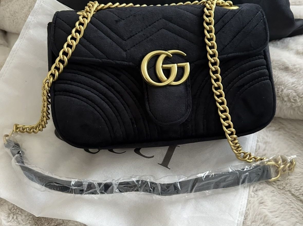 GG Velvet Black With Gold Marmont Designer Classy Handbag From France