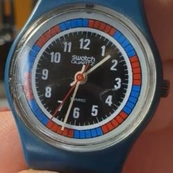 1985 Swatch Vintage Tri-Color Racer original good condition pre-owned working with battery LS102 model 22mm face