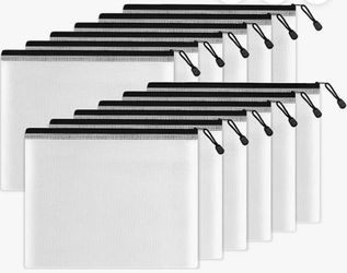 SUNEE Plastic Mesh Zipper Pouch 9x13 in (Black, 12 Packs),Extra Large Water-R...