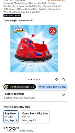 Flybar 6V Marvel Spidey Bumper Car Ride-On Toy