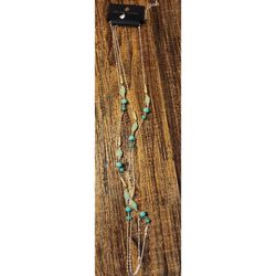New York & Company Elegant Multi-Chain Statement Necklace Gold Tone Green