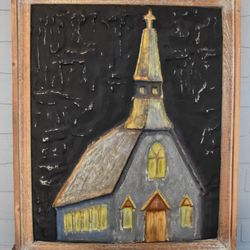 Unique Hand-painted Aluminum Art-piece Bas-relief  "Church"