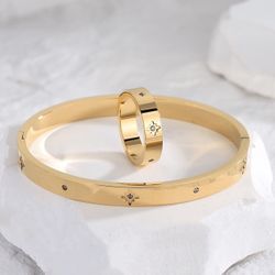 2pcs Rhinestone & Star Detail Bangle Ring Set (7)