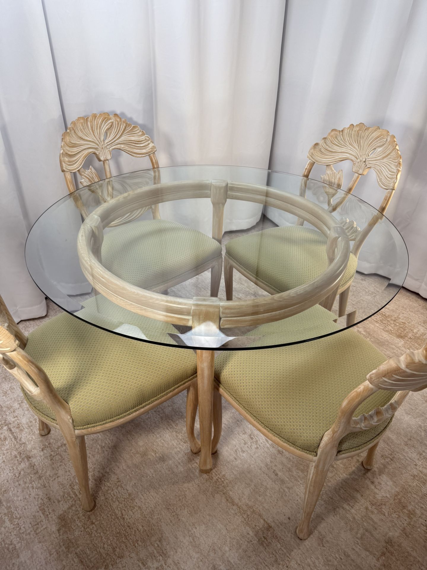 Lotus Carved Round glass Dining Table
