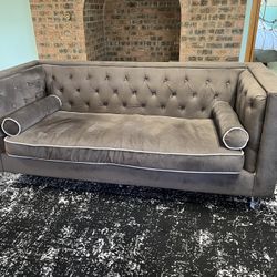 Sofa, Couch, Tufted, Brown/gray, Microfiber, Modern, Lounge 