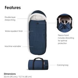 YOYO stroller Footmuff, Navy Blue - Sherpa Lining & Fleece Hood