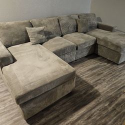 Brand New Sectional Doble Chaise Grey Corduroy Fabric $499 