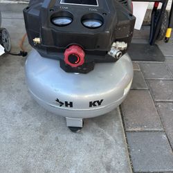 Husky 6 Gal. 150 PSI Portable Electric Oil-Free Quiet Jobsite Pancake Air Compressor with Aluminum Tank and 2-Quick Couplers