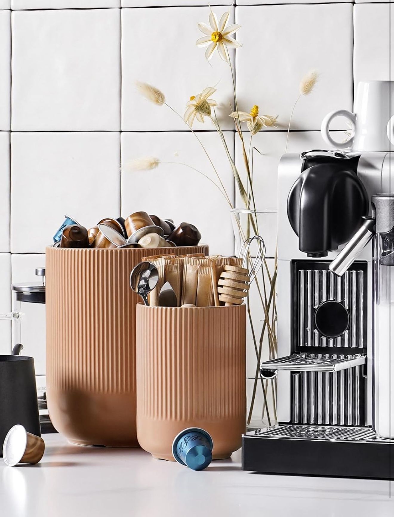 LE TAUCI Utensil Holder, 7.3"+5.4" Ceramic Kitchen Utensil Holder for Countertop, Large Cooking Utensil Crocks for Kitchen Counter, Modern Utensil Org