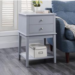 Grey  Nightstand with 2 Drawers Tall 28", Modern Large End Table Living Room