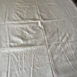 VTG White Floral Burnout Tablecloth Sheer Damask Oblong Cottagecore Boho