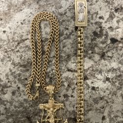 Gold Franco Necklace 29g. (Semi Solid) With Anchor Pendant 31g. (solid) And Chino Link Bracelet 31g. Semi Solid