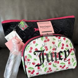 Juicy Couture 2 Piece Travel Cosmetic Bag Makeup Bag and toiletry bottle  Brand new  Approx 12” x 8” and 8” x 6”
