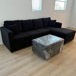 Brand New Black sectional With Free Ottoman 