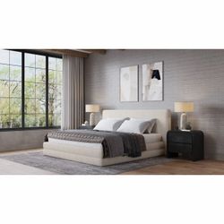 Full Size Maya Upholstered Platform Bed in Brun Boucle