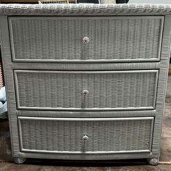 Grey Wicker Dresser + Nightstand