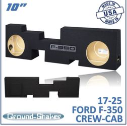 Black 10" Dual Sealed Sub Box, Fits 17-25 Ford F-350 Crew-Cab