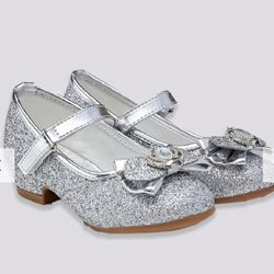 Stelle Girls Crown Silver Glitter Mary Jane Dress Shoes - Toddler size 11
