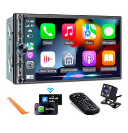 7” Double DIN Car Stereo w/ Wireless Apple CarPlay & Android Auto + Install Kit and backup camera