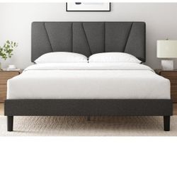 ZINUS Full Maya Upholstered Bed Frame with Asymmetric Headboard, Durable Wooden Slats, Sturdy Framework, Noise Free Sleep, No Box Spring Needed, Easy