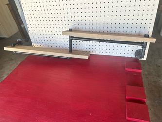 Iron pipe two tier weather oak shelves