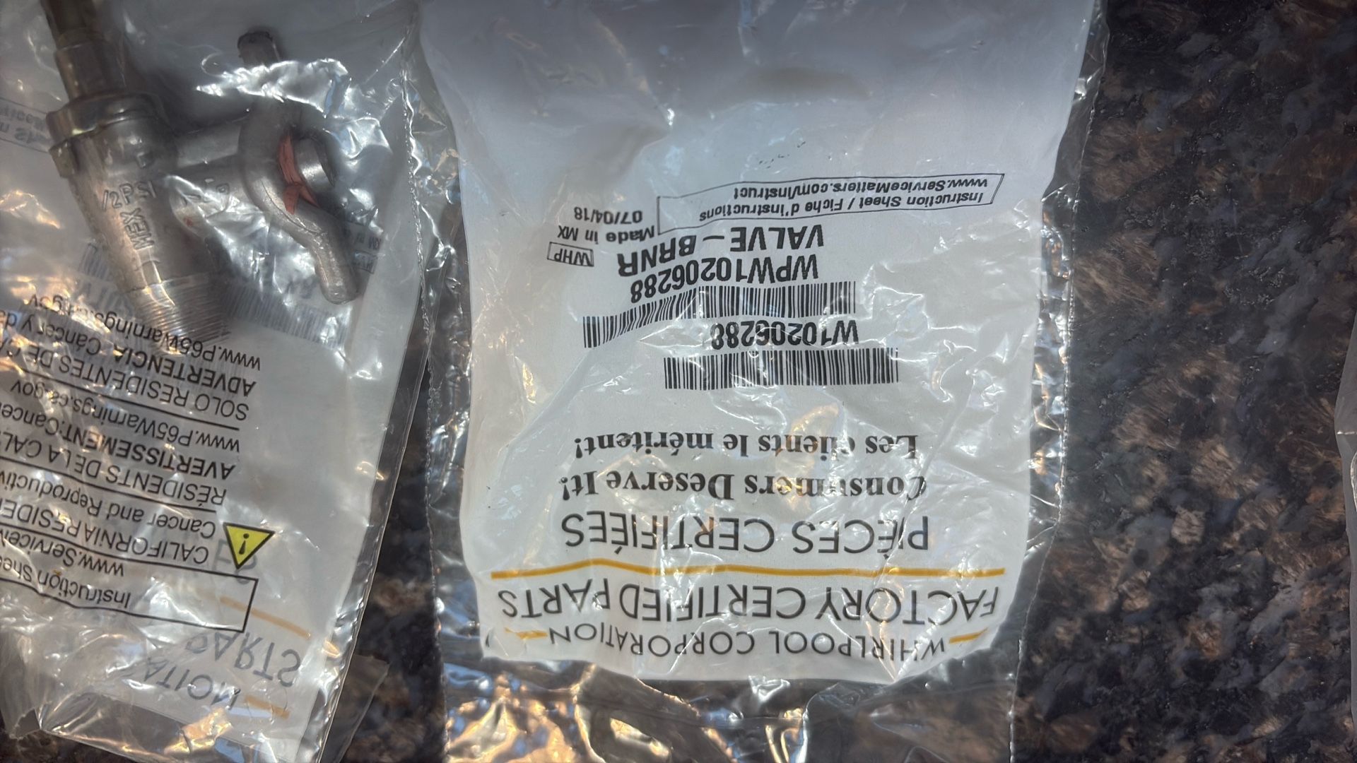 3 Whirlpool  W10206288 Gas Burner Valves