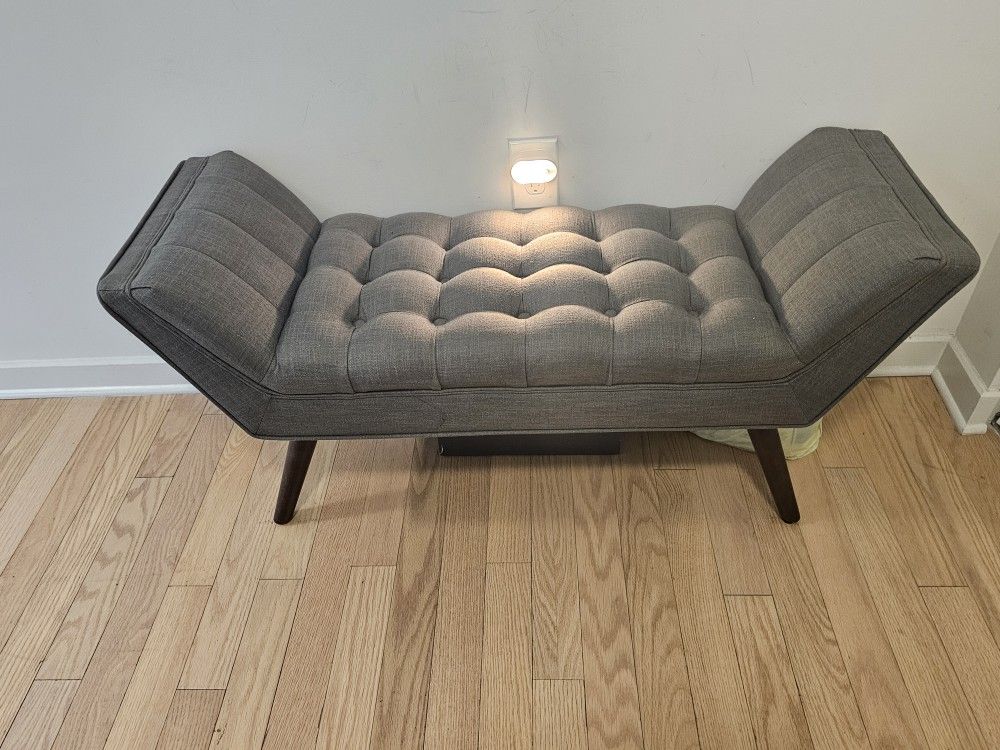 BELLEZE 46 Inch Mid Century Modern Ottoman, Contemporary Upholstered Linen Fabric Bench with Wood Legs, Accent Furniture for Living Room, Bedroom, Ent