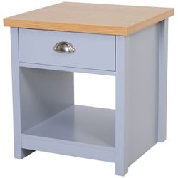 Wood Grain Small Space Nightstand Sofa Table Drawer Bottom Shelf Home - Grey Thumbnail