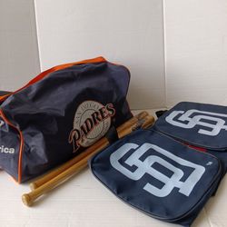 Vintage Padres Sports Duffle bags and Mini Bats - Prices in Description