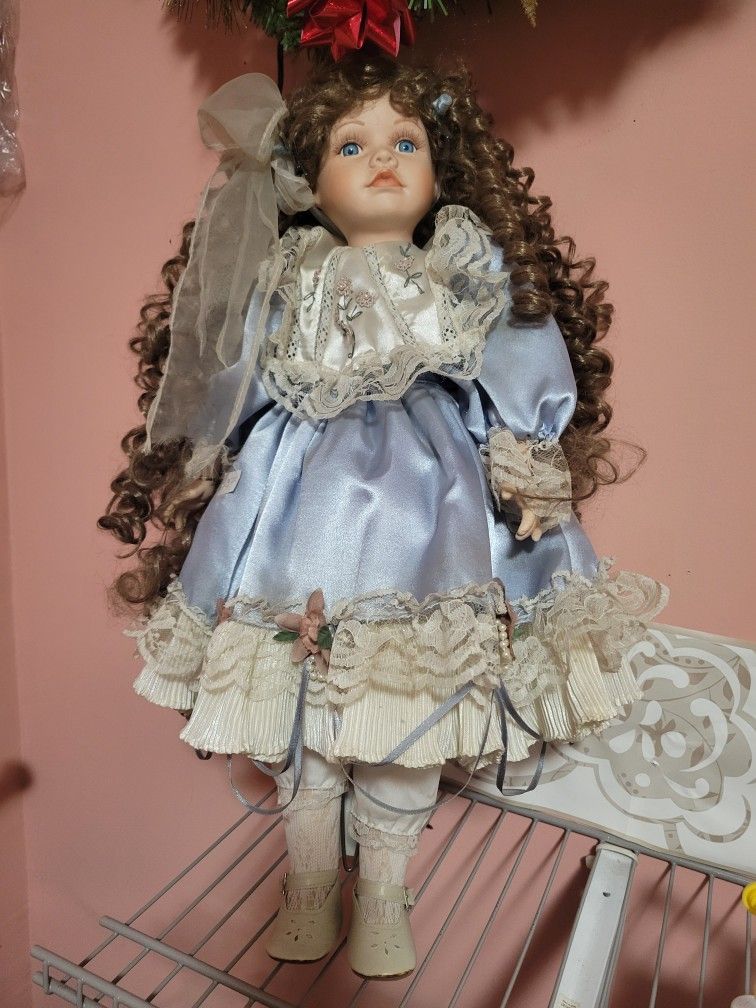 Pretty Porcelain Doll 22" Tall