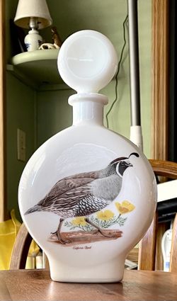 *VINTAGE* Field Birds-#6 California Quail Whiskey Decanter-J. W. Dant-Milk Glass