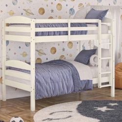 Solid Wood Twin-over-Twin Convertible Bunk Bed, Vanilla