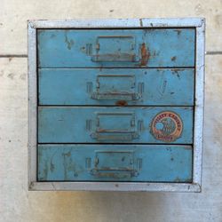 Vintage Union Chest Utility Cabinet 410 Teal Metal Four Drawers Storage Industrial Container Rustic Metal Hardware Shop Drawer Storage