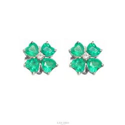 18K Gold Emerald Diamond Earrings (Jewelry Box Included)