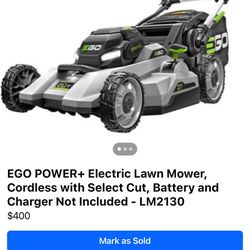 EGO POWER+ Electric Lawn Mower, Cordless with Select Cut, Battery and Charger Not Included - LM2130