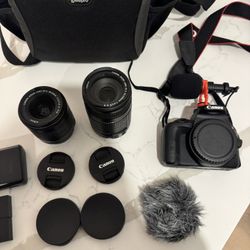 Canon EOS Rebel T5 DSLR Bundle (18-55mm + 55-250mm Lenses, Mic, Bag, Batteries) Excellent Condition
