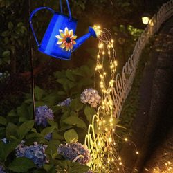 Solar Waterfall Garden Decor Lights,60 LED Running Water Flashing,Waterproof Solar Watering can Lights, Yard Decor for Outside for Porch Lawn Backyard