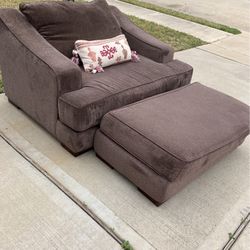 Brown oversize chair and ottoman