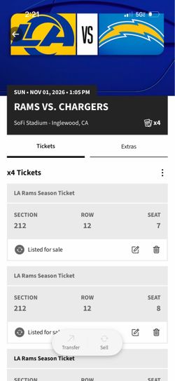 Rams vs Chargers (11/01) - $290 each x4 seats available