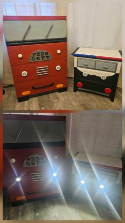 Super Cute custom painted kid-size Fire Truck Dresser & regular size Police Nightstand