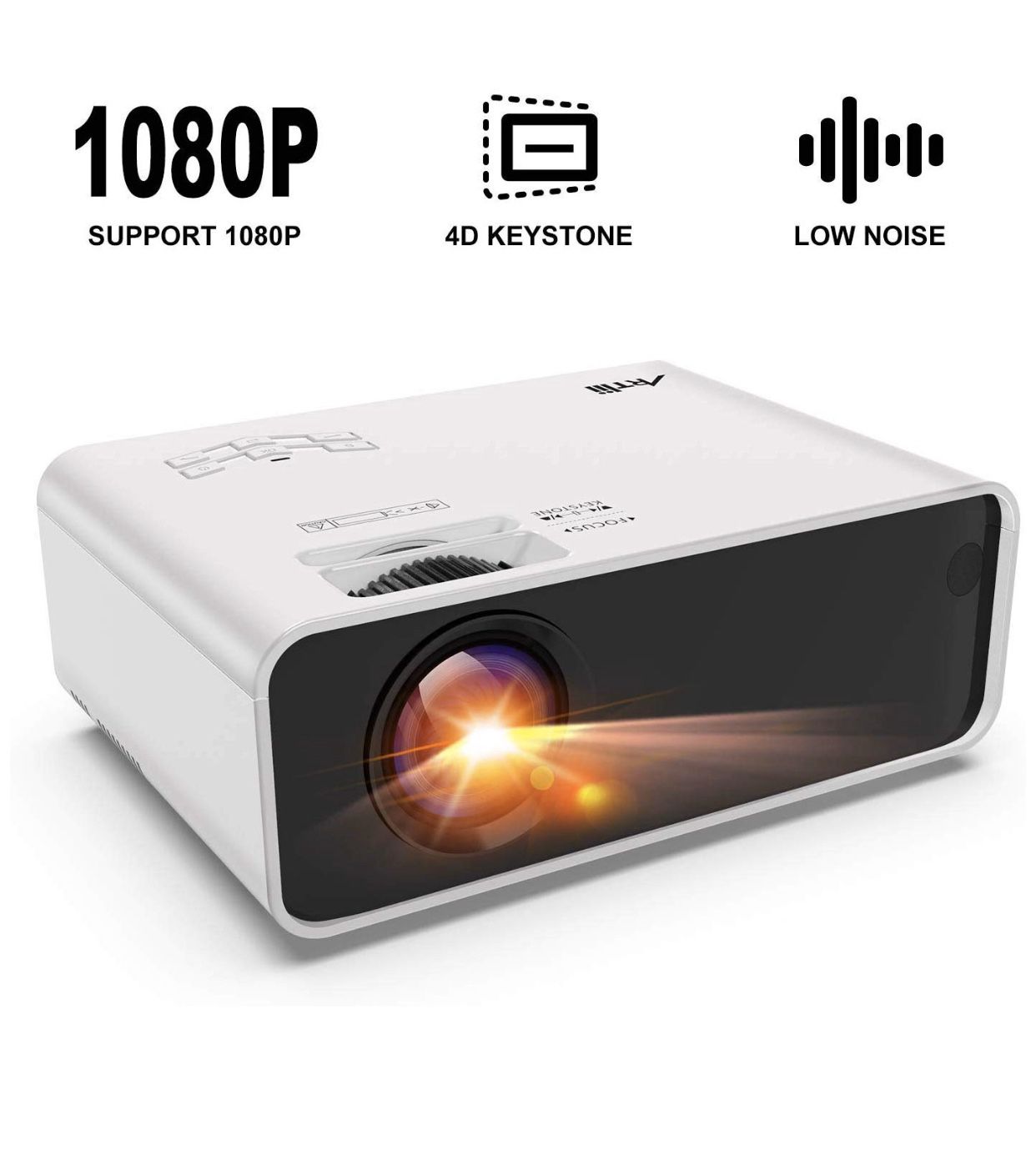 Mini Projector Portable Projector with ± 45 ° Digital 4D Keystone Correction Correct Lower Noise, HiFi Stereo, 1080P Support Movie Projector Compatib