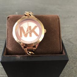 Michael Kors Runway Ladies Watch - Rose Gold Stainless Steel - MK Logo Dial 3424