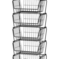 Open box PUSDON Stackable Metal Storage Carts, Dual Use Shelf for Kitchen Fruit Vegetable Baskets with Wheels, Storage Rack for Living Room, Home & Of