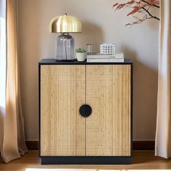 Buffet Cabinet with Storage, Boho Accent Cabinet Storage with Shelves, Mid Century Modern Storage Cabinet, Console Cabinets with Bamboo Strips for Ent