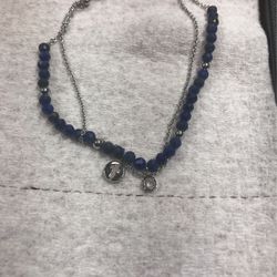 Silver With Sapphire Cross Anklets 