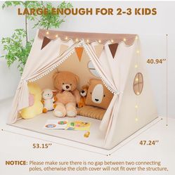 NEW PIIKAGO Kids Play Tent with Star Lights & Flags - Khaki/Brown