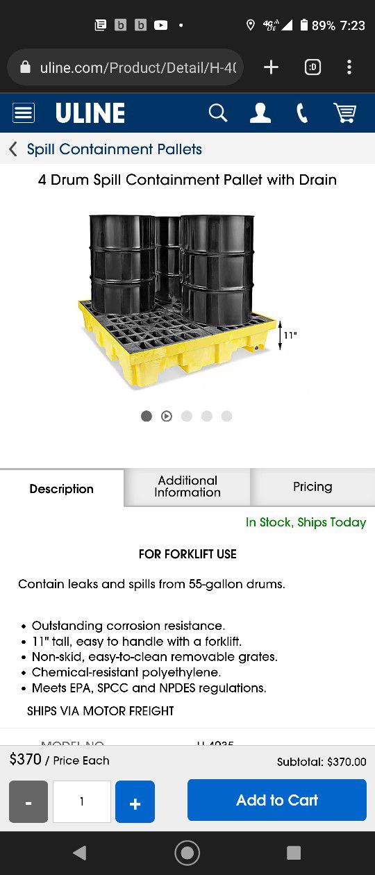 Uline Spill Containment pallet Or Best Offer