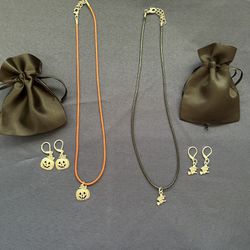 NEW Halloween Pumpkin And Witch Necklaces And Earrings